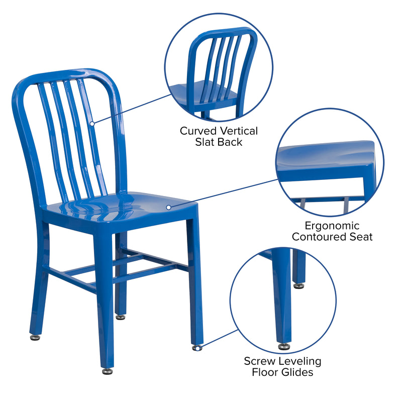 Commercial Grade Blue Metal Indoor-Outdoor Chair