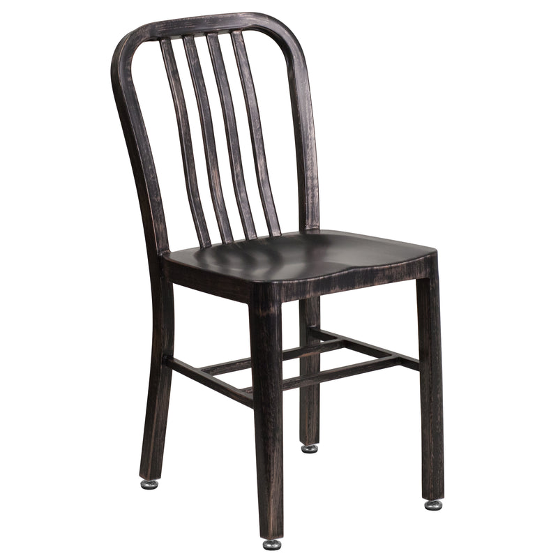 Commercial Grade Black-Antique Gold Metal Indoor-Outdoor Chair