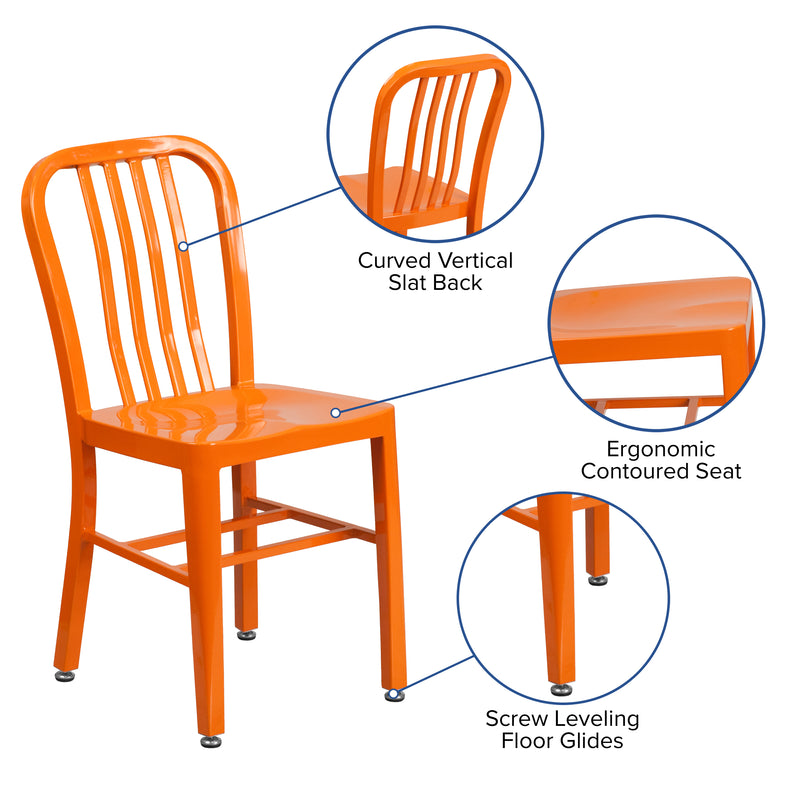 Commercial Grade Orange Metal Indoor-Outdoor Chair