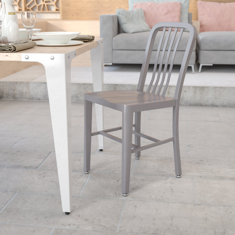 Commercial Grade Silver Metal Indoor-Outdoor Chair