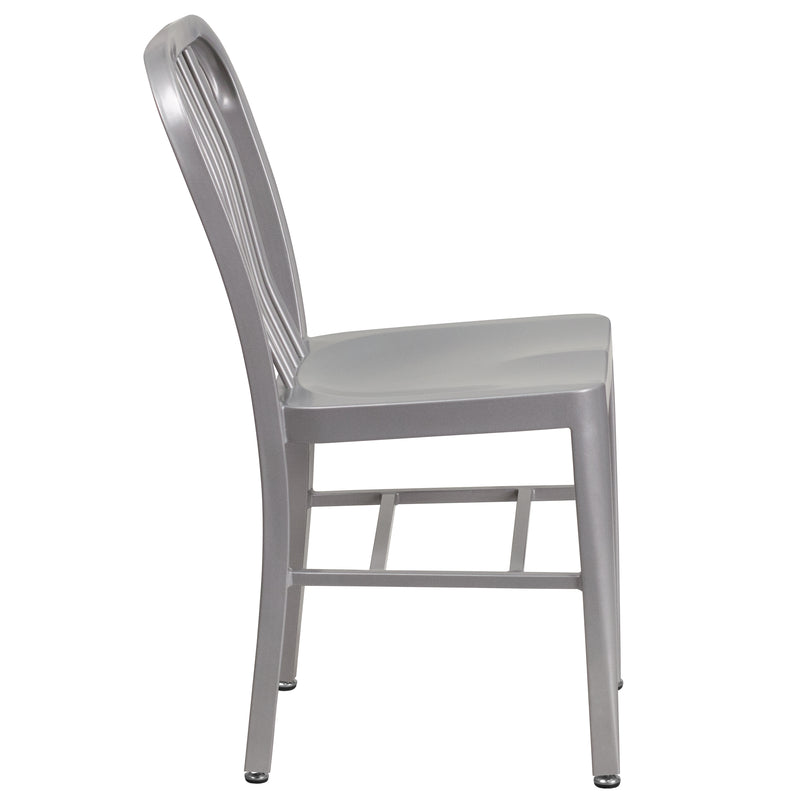 Commercial Grade Silver Metal Indoor-Outdoor Chair