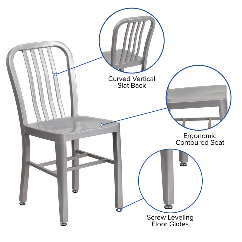 Commercial Grade Silver Metal Indoor-Outdoor Chair