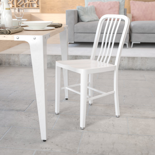 Commercial Grade White Metal Indoor-Outdoor Chair