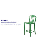 Commercial Grade 24" High Green Metal Indoor-Outdoor Counter Height Stool with Vertical Slat Back