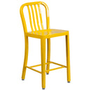 Commercial Grade 24" High Yellow Metal Indoor-Outdoor Counter Height Stool with Vertical Slat Back