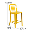 Commercial Grade 24" High Yellow Metal Indoor-Outdoor Counter Height Stool with Vertical Slat Back