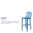 Commercial Grade 30" High Blue Metal Indoor-Outdoor Barstool with Vertical Slat Back