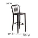 Commercial Grade 30" High Black-Antique Gold Metal Indoor-Outdoor Barstool with Vertical Slat Back