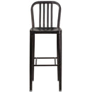 Commercial Grade 30" High Black-Antique Gold Metal Indoor-Outdoor Barstool with Vertical Slat Back