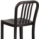 Commercial Grade 30" High Black-Antique Gold Metal Indoor-Outdoor Barstool with Vertical Slat Back