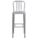Commercial Grade 30" High Silver Metal Indoor-Outdoor Barstool with Vertical Slat Back