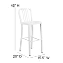 Commercial Grade 30" High White Metal Indoor-Outdoor Barstool with Vertical Slat Back