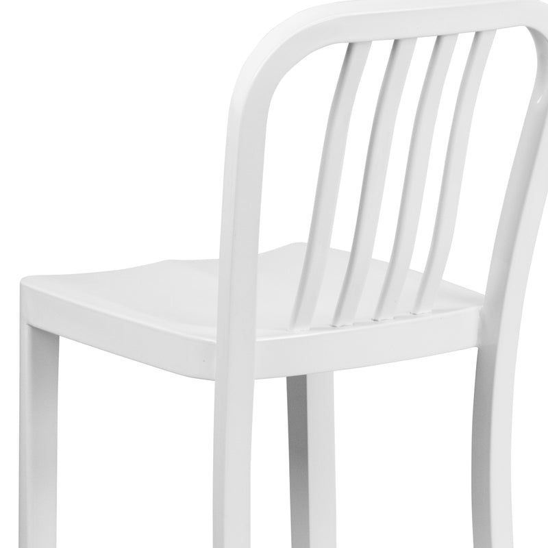 Commercial Grade 30" High White Metal Indoor-Outdoor Barstool with Vertical Slat Back