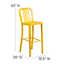 Commercial Grade 30" High Yellow Metal Indoor-Outdoor Barstool with Vertical Slat Back
