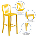 Commercial Grade 30" High Yellow Metal Indoor-Outdoor Barstool with Vertical Slat Back