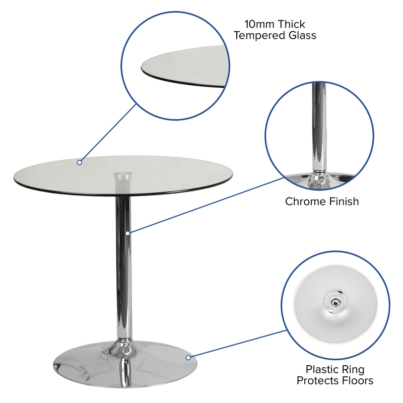 31.5'' Round Glass Table with 29''H Chrome Base