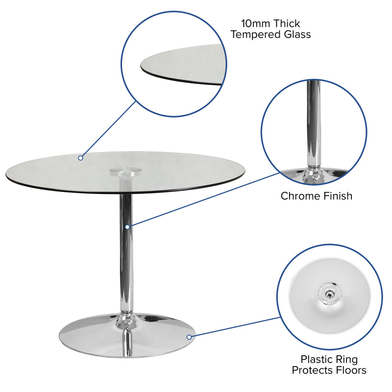 39.25'' Round Glass Table with 29''H Chrome Base