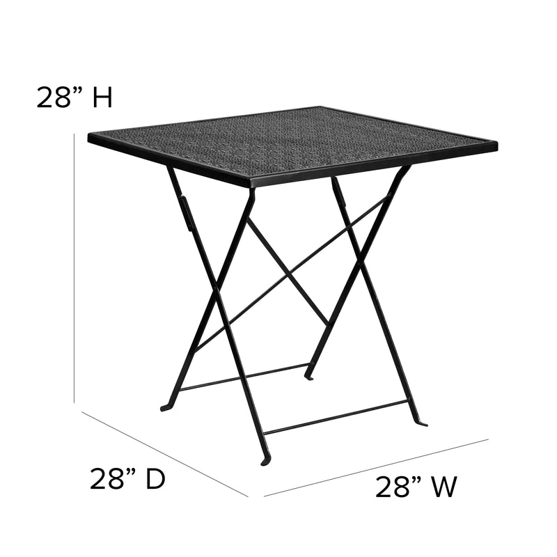 Commercial Grade 28" Square Black Indoor-Outdoor Steel Folding Patio Table