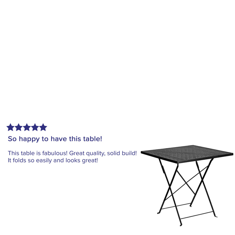 Commercial Grade 28" Square Black Indoor-Outdoor Steel Folding Patio Table