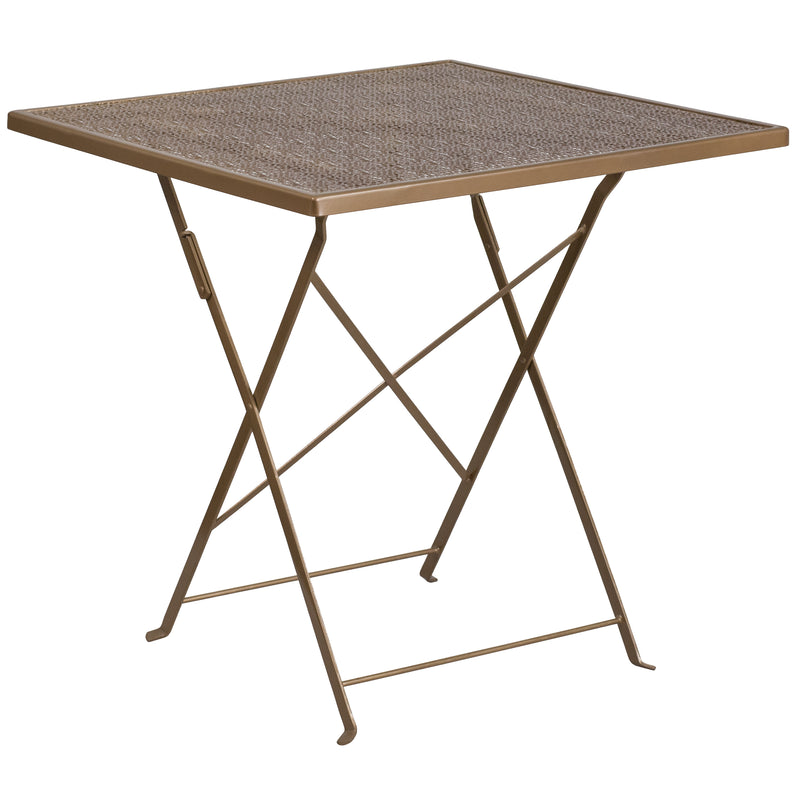 Commercial Grade 28" Square Gold Indoor-Outdoor Steel Folding Patio Table