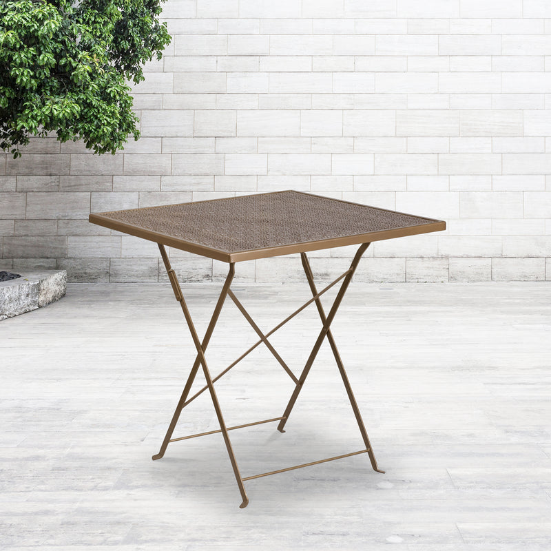 Commercial Grade 28" Square Gold Indoor-Outdoor Steel Folding Patio Table