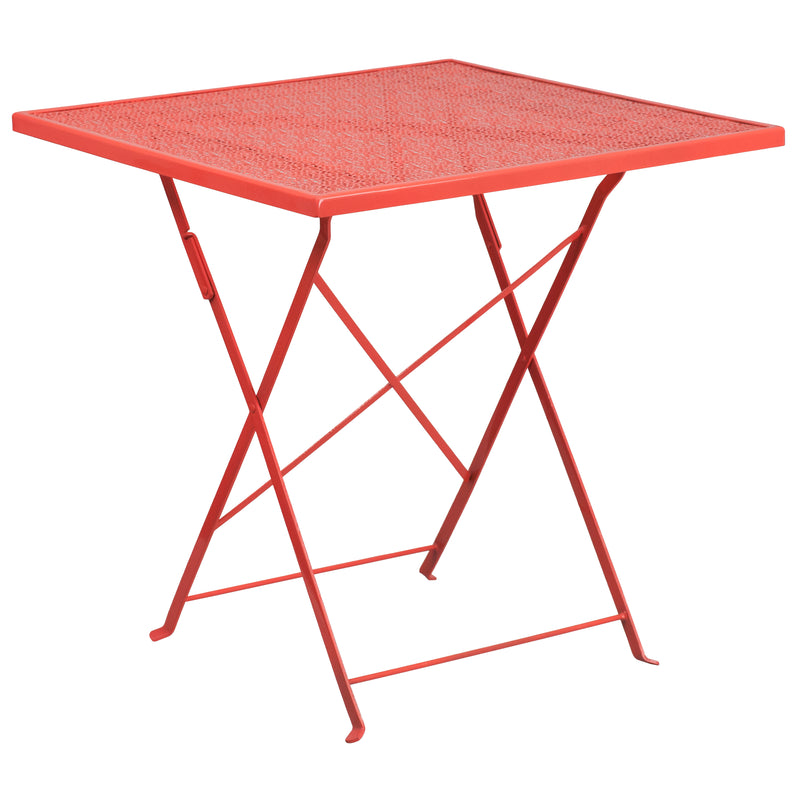 Commercial Grade 28" Square Coral Indoor-Outdoor Steel Folding Patio Table