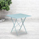 Commercial Grade 28" Square Sky Blue Indoor-Outdoor Steel Folding Patio Table