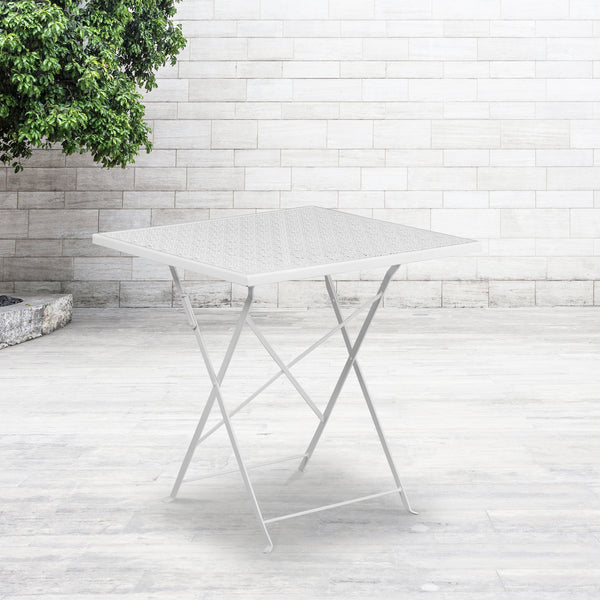 Commercial Grade 28" Square White Indoor-Outdoor Steel Folding Patio Table