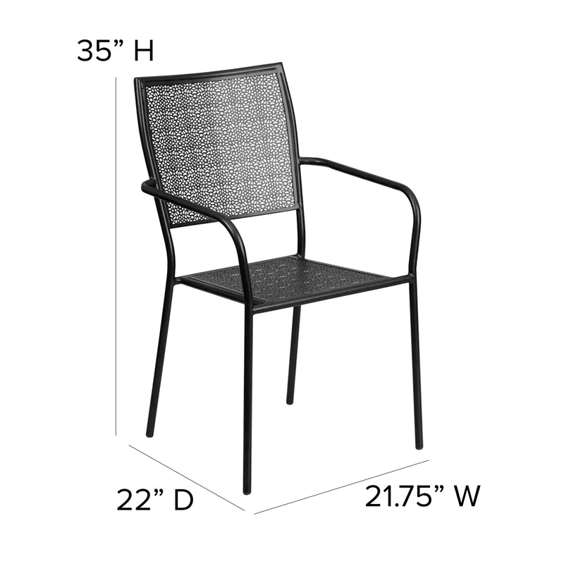 Commercial Grade Black Indoor-Outdoor Steel Patio Arm Chair with Square Back