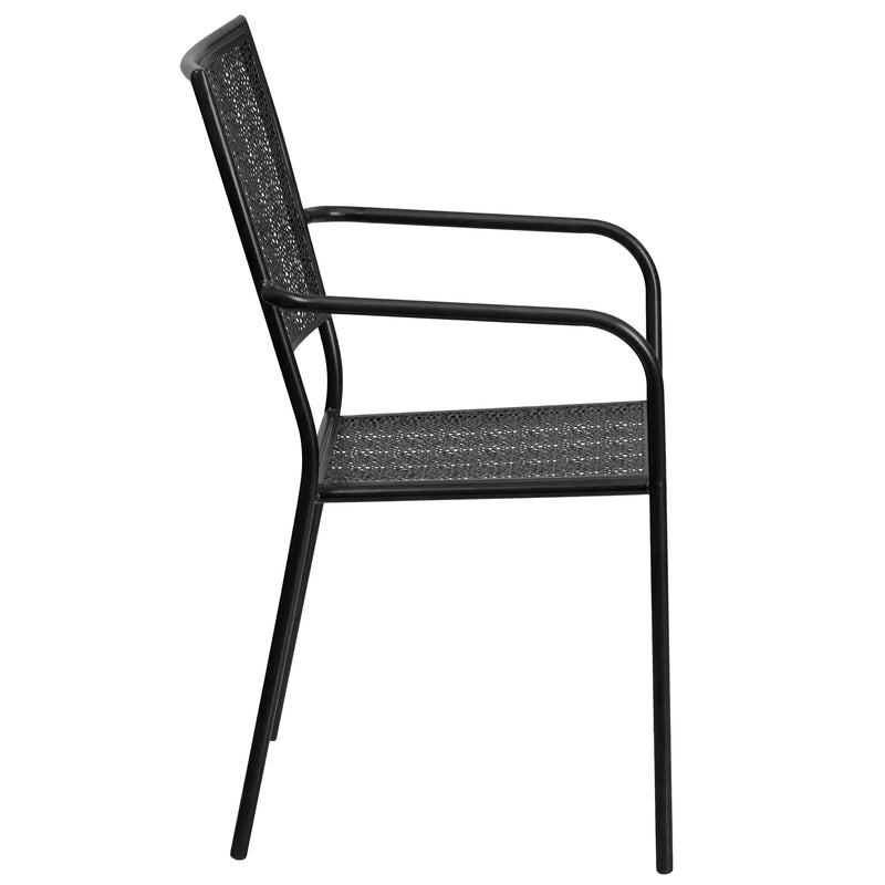 Commercial Grade Black Indoor-Outdoor Steel Patio Arm Chair with Square Back