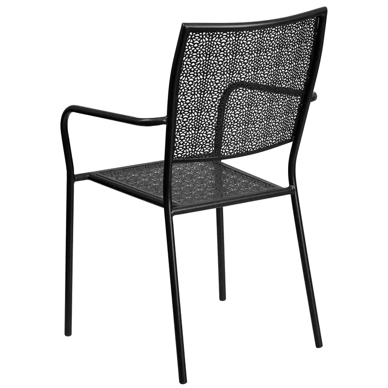 Commercial Grade Black Indoor-Outdoor Steel Patio Arm Chair with Square Back