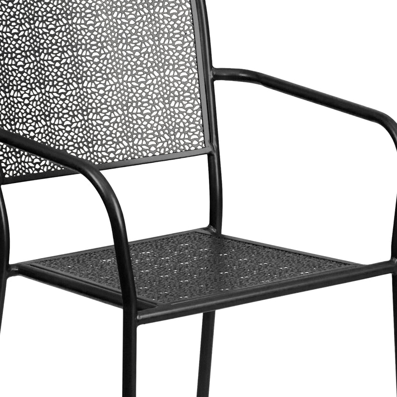 Commercial Grade Black Indoor-Outdoor Steel Patio Arm Chair with Square Back