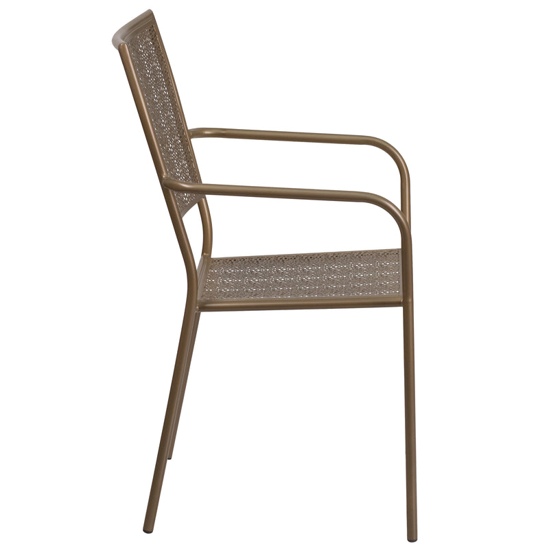 Commercial Grade Gold Indoor-Outdoor Steel Patio Arm Chair with Square Back