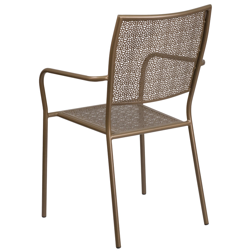 Commercial Grade Gold Indoor-Outdoor Steel Patio Arm Chair with Square Back