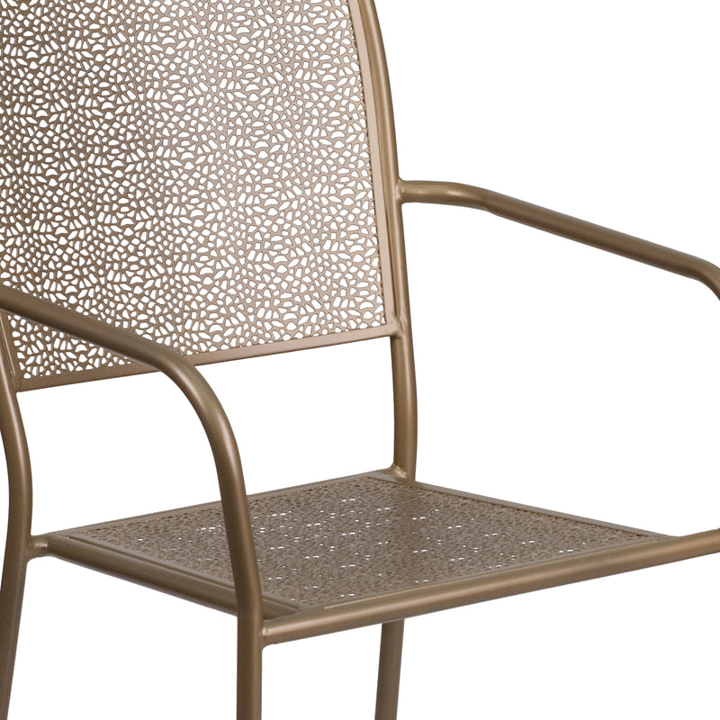 Commercial Grade Gold Indoor-Outdoor Steel Patio Arm Chair with Square Back