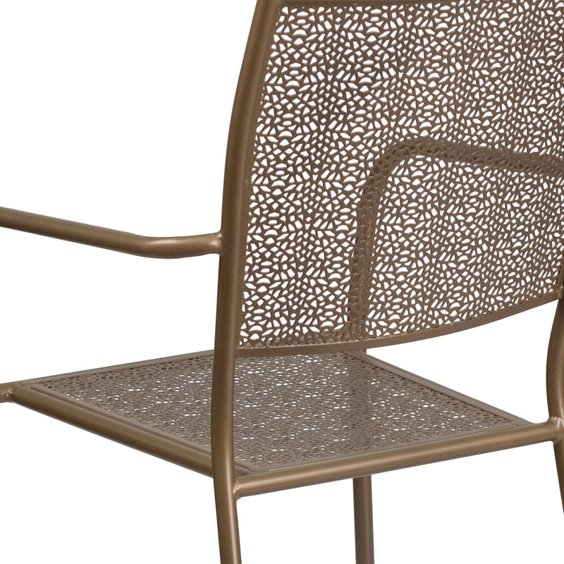 Commercial Grade Gold Indoor-Outdoor Steel Patio Arm Chair with Square Back