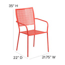 Commercial Grade Coral Indoor-Outdoor Steel Patio Arm Chair with Square Back
