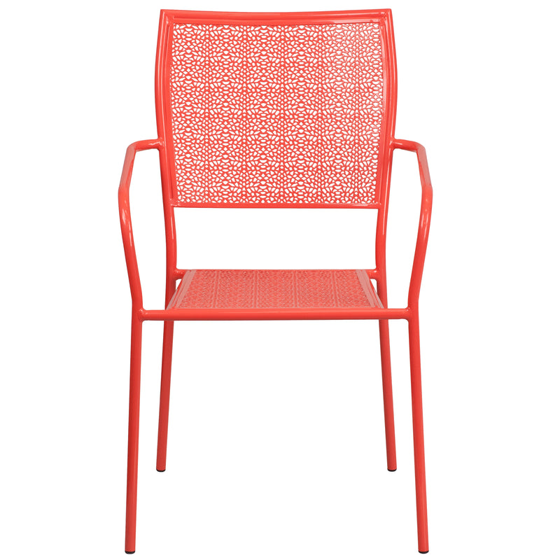 Commercial Grade Coral Indoor-Outdoor Steel Patio Arm Chair with Square Back