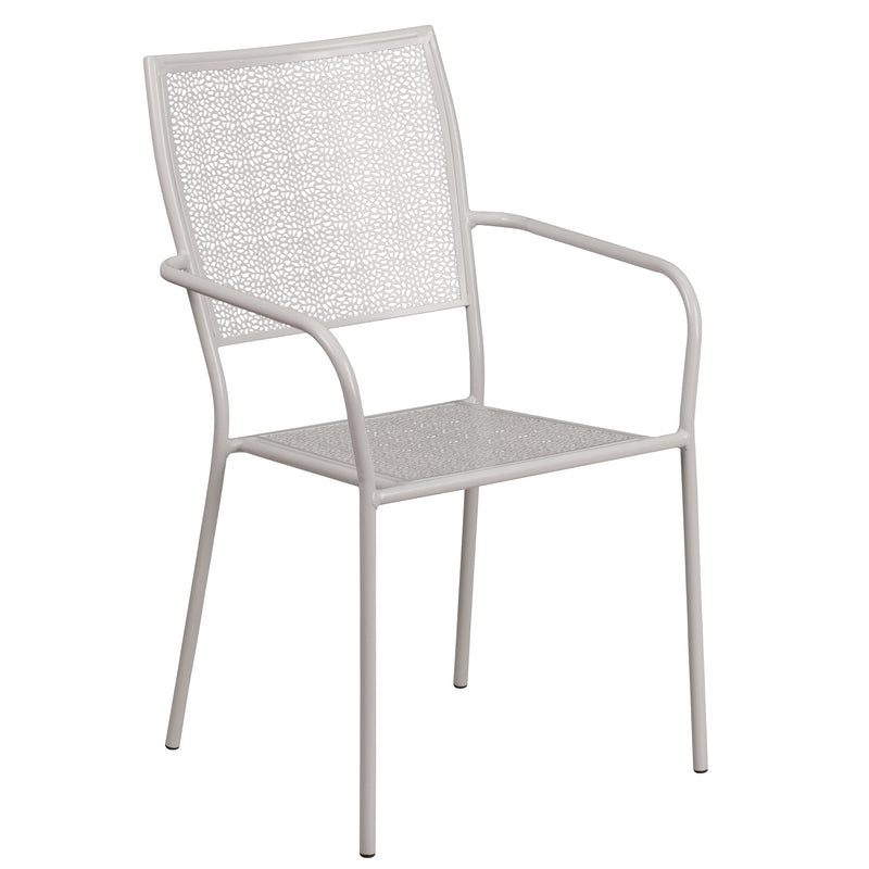 Commercial Grade Light Gray Indoor-Outdoor Steel Patio Arm Chair with Square Back