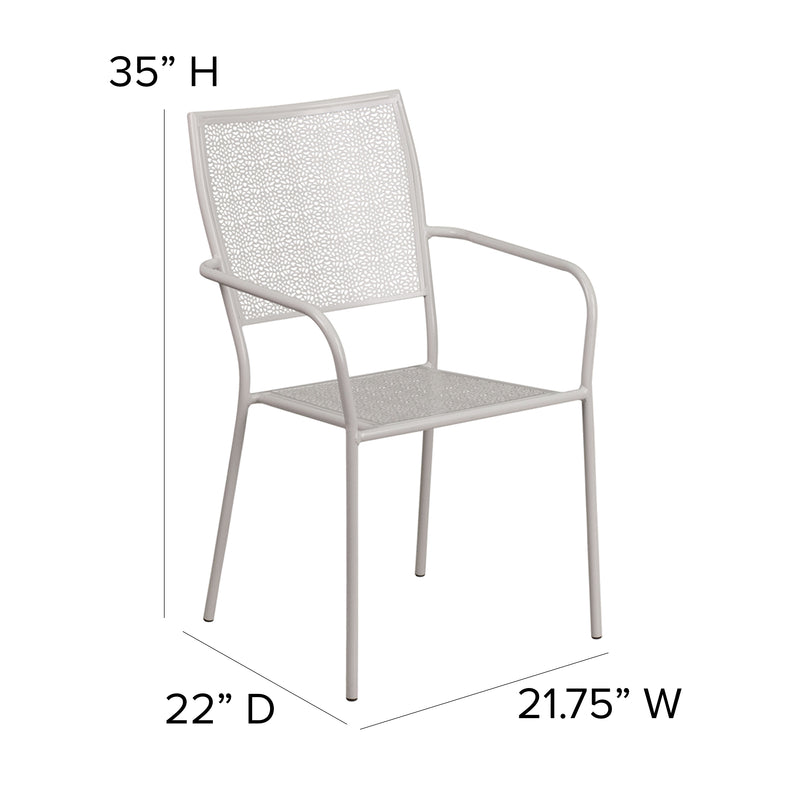 Commercial Grade Light Gray Indoor-Outdoor Steel Patio Arm Chair with Square Back