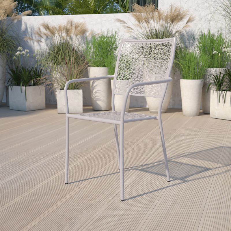 Commercial Grade Light Gray Indoor-Outdoor Steel Patio Arm Chair with Square Back