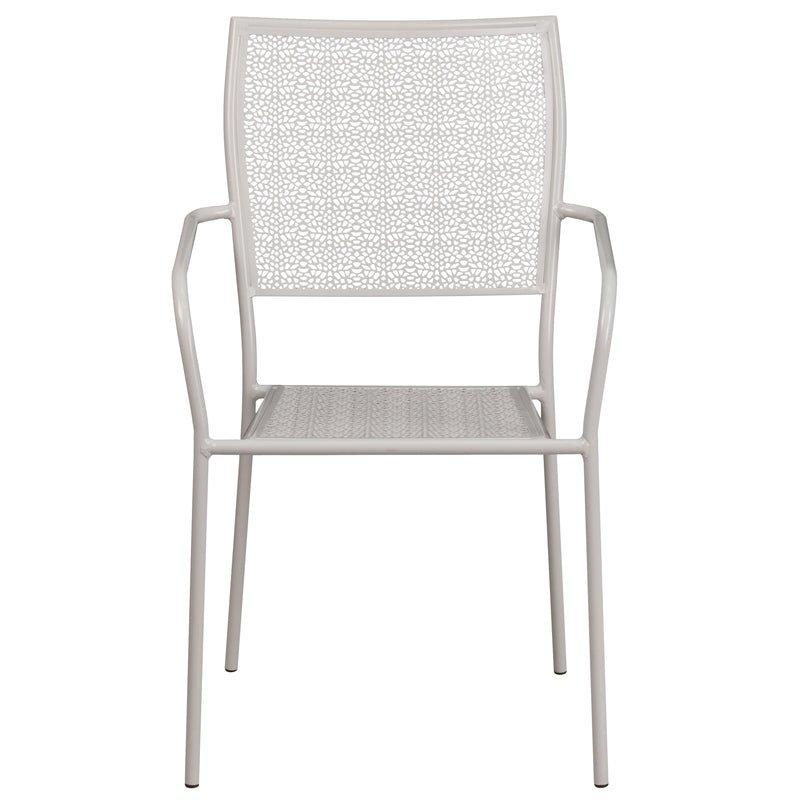 Commercial Grade Light Gray Indoor-Outdoor Steel Patio Arm Chair with Square Back