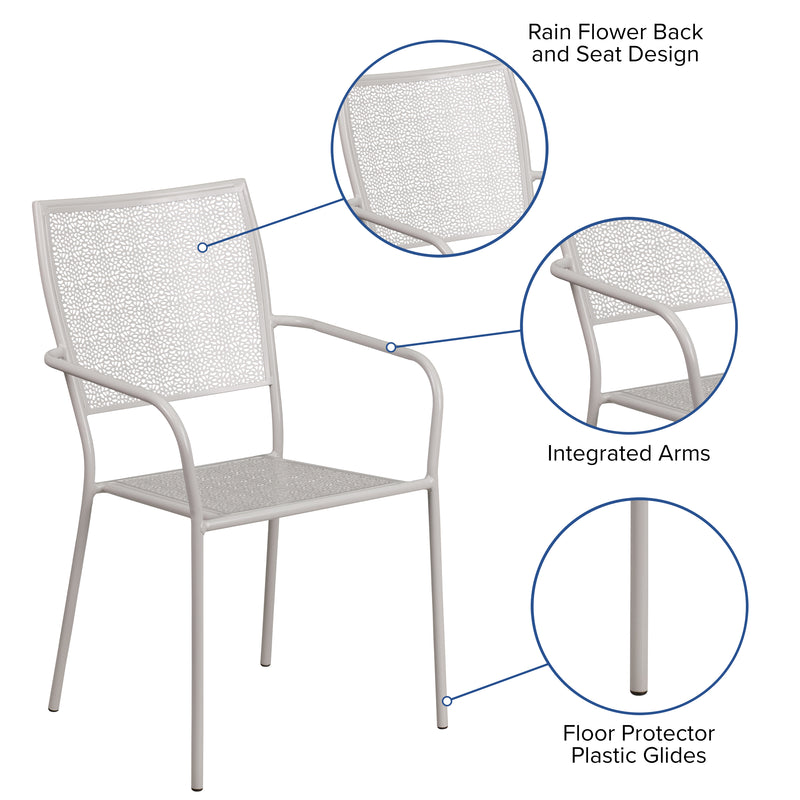 Commercial Grade Light Gray Indoor-Outdoor Steel Patio Arm Chair with Square Back