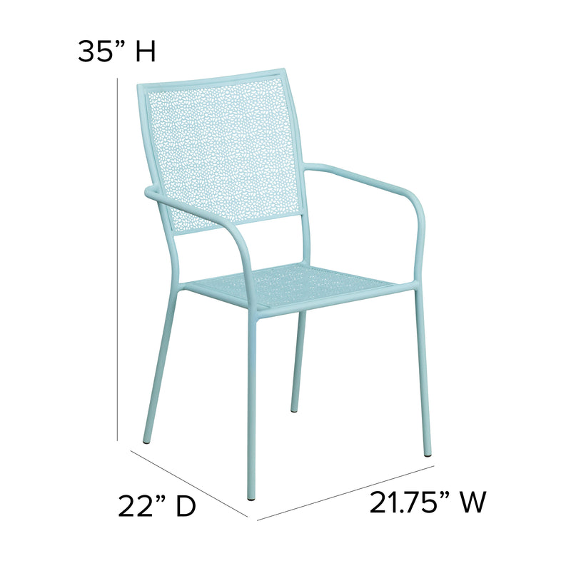 Commercial Grade Sky Blue Indoor-Outdoor Steel Patio Arm Chair with Square Back