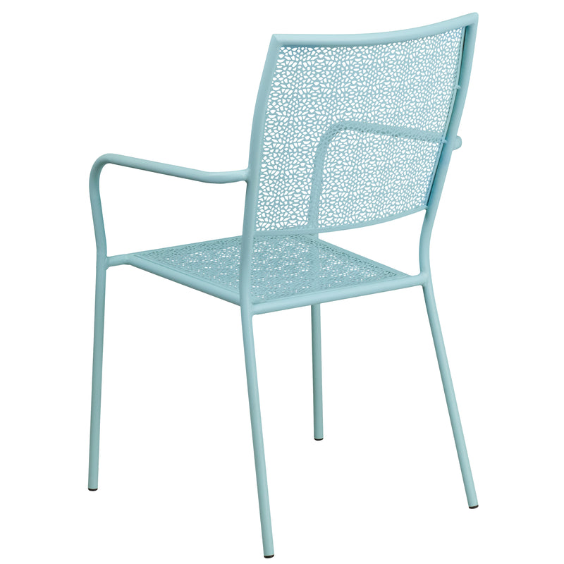 Commercial Grade Sky Blue Indoor-Outdoor Steel Patio Arm Chair with Square Back