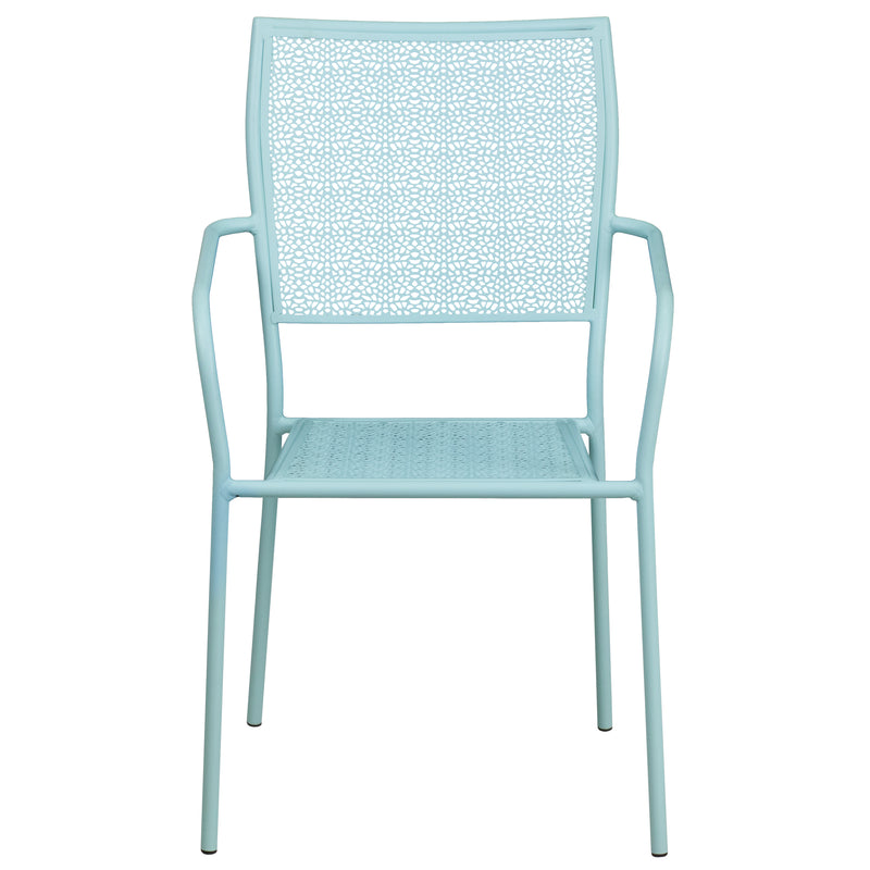 Commercial Grade Sky Blue Indoor-Outdoor Steel Patio Arm Chair with Square Back