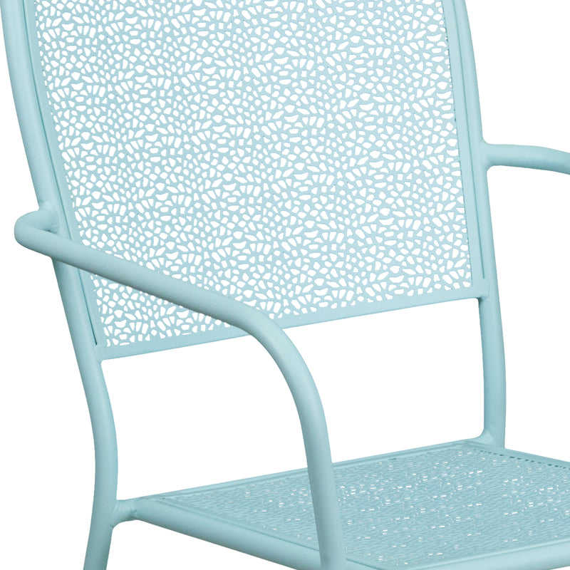 Commercial Grade Sky Blue Indoor-Outdoor Steel Patio Arm Chair with Square Back