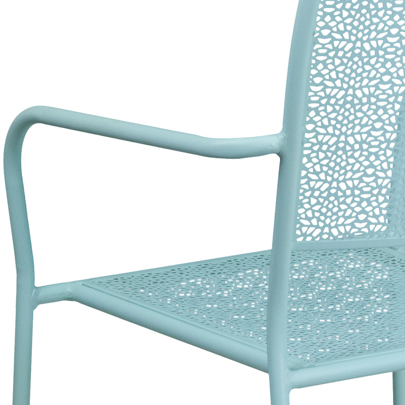 Commercial Grade Sky Blue Indoor-Outdoor Steel Patio Arm Chair with Square Back