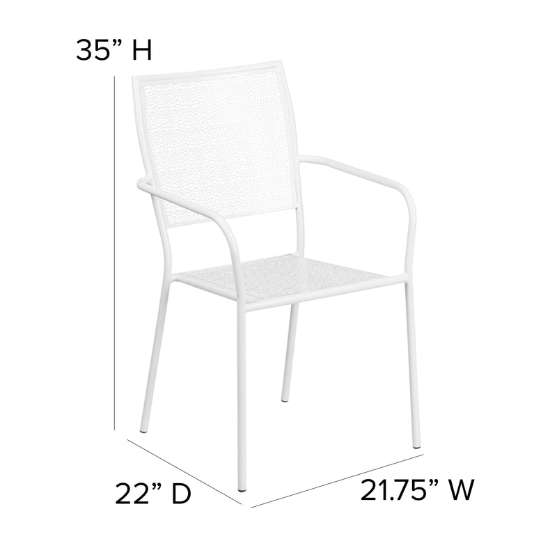 Commercial Grade White Indoor-Outdoor Steel Patio Arm Chair with Square Back