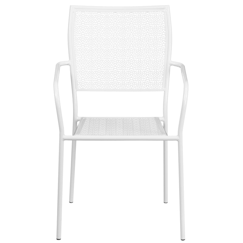 Commercial Grade White Indoor-Outdoor Steel Patio Arm Chair with Square Back